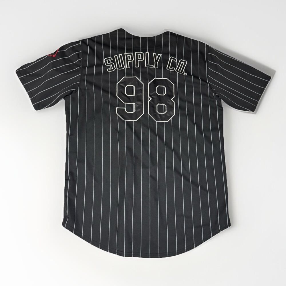 Diamond Supply Co Baseball Jersey Men's Medium Black Pinstripe 98 Button Up - Picture 2 of 7